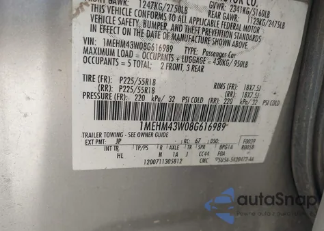 2008 Mercury Sable Premier from USA, damaged, VIN 1MEHM43W08G616989